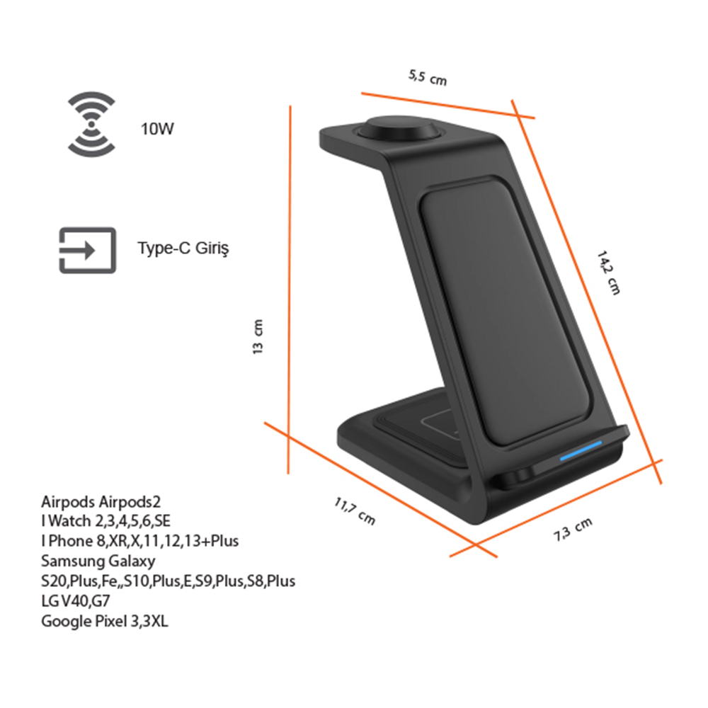 Promosyon Kablosuz Şarj Standı (Telefon, Saat, Kulaklık)