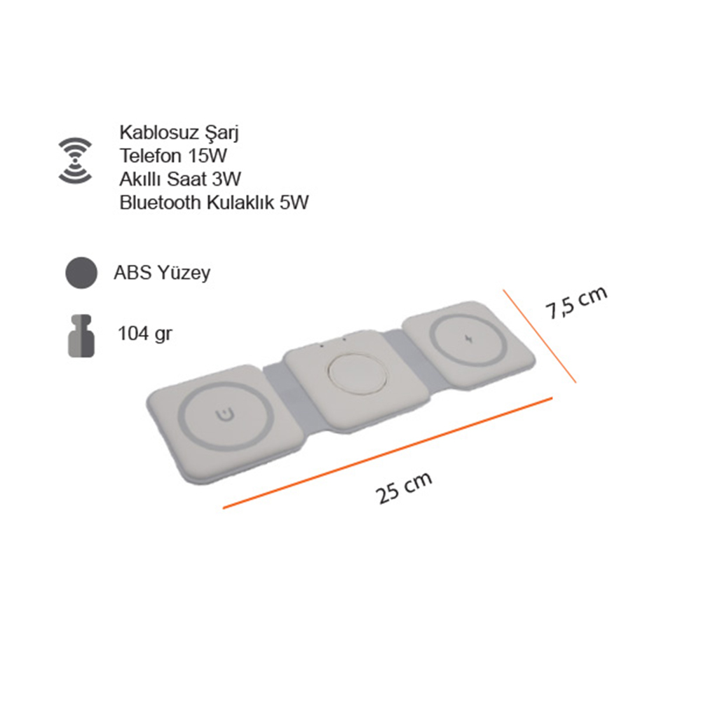Promosyon Kablosuz Şarj Standı (Telefon, Saat, Kulaklık)