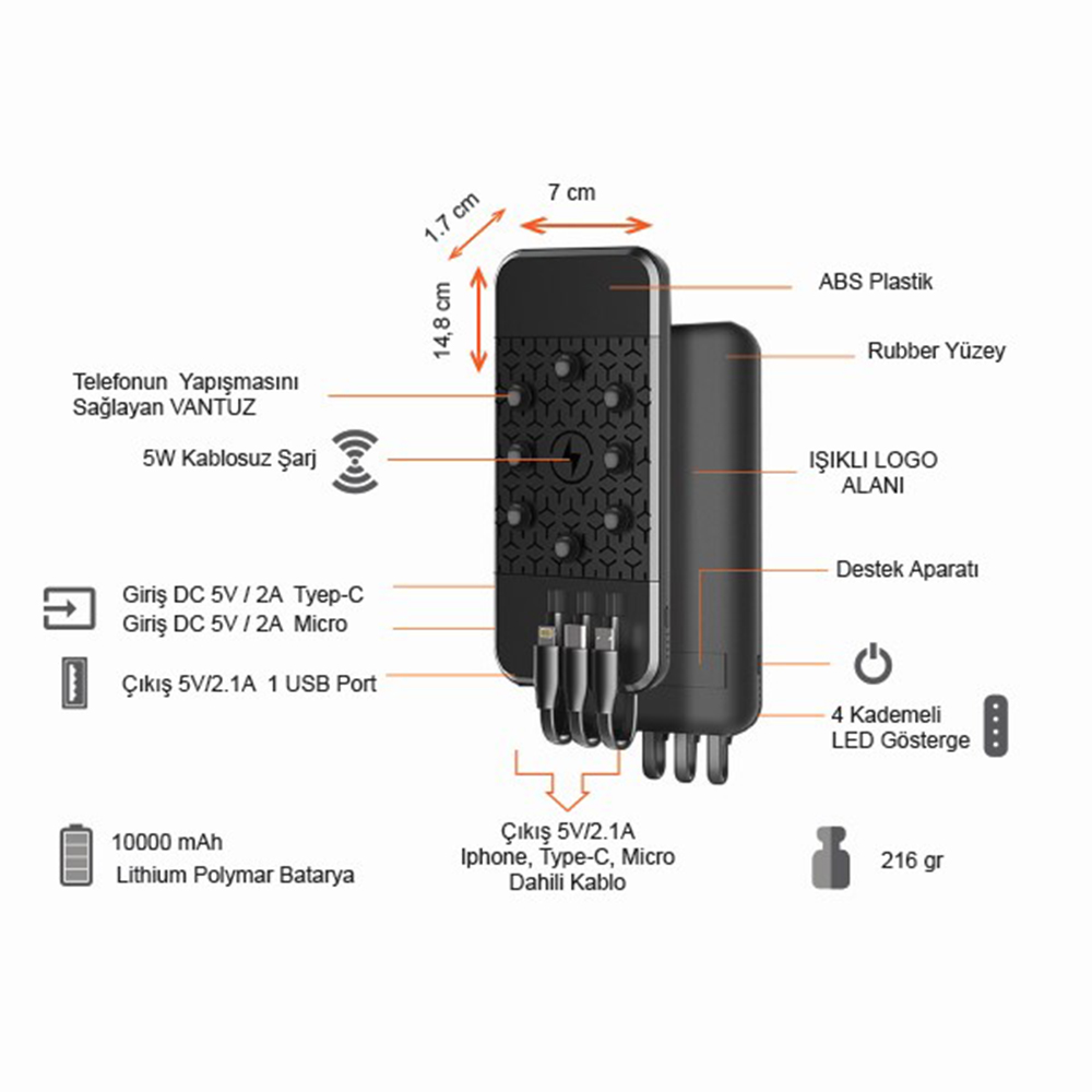 Promosyon Işıklı Logo Wireless Powerbank 10000 mAh