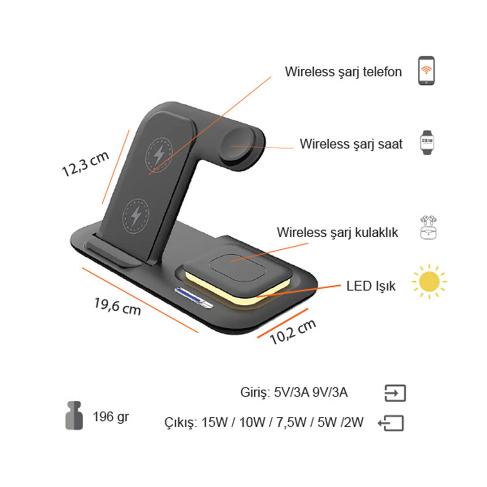 Promosyon Kablosuz Şarj Standı (Telefon, Saat, Kulaklık)