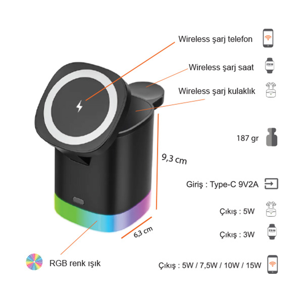 Promosyon Kablosuz Şarj Standı (Telefon, Saat, Kulaklık)