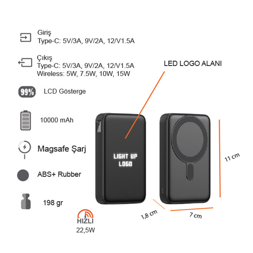 Promosyon Işıklı Logo Hızlı Wireless Şarj Magsafe 10000 mAh